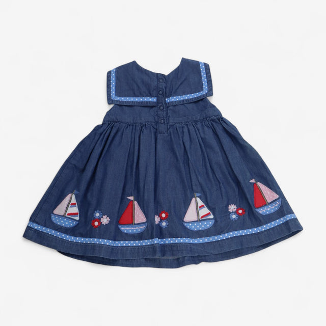 Dress Blue Denim with Sail Boats 