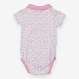 White Floral Bodysuit Pink Collar