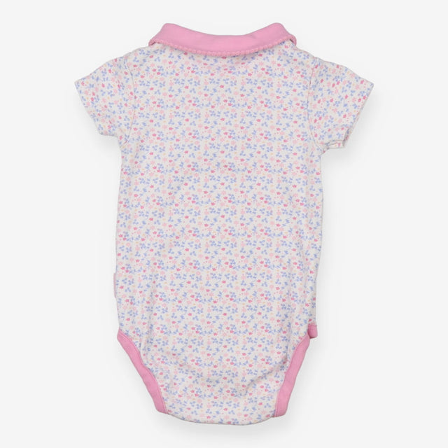 White Floral Bodysuit Pink Collar