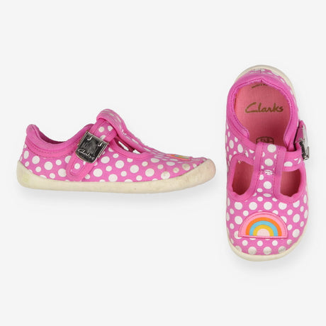 Shoes pink polka dots with rainbow