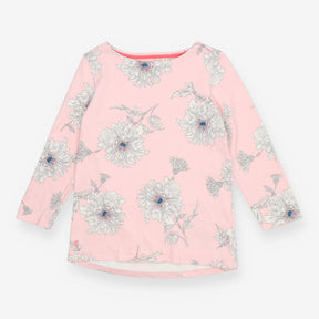 Joules Pink Large Flower Long Sleeve Top – 100% Co