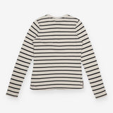 Henley Top Striped Cream Navy Long Sleeve Button F