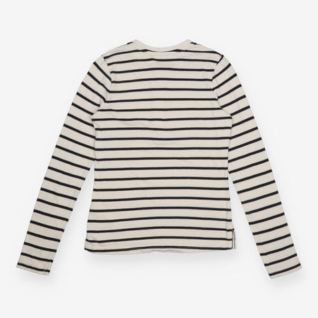 Henley Top Striped Cream Navy Long Sleeve Button F