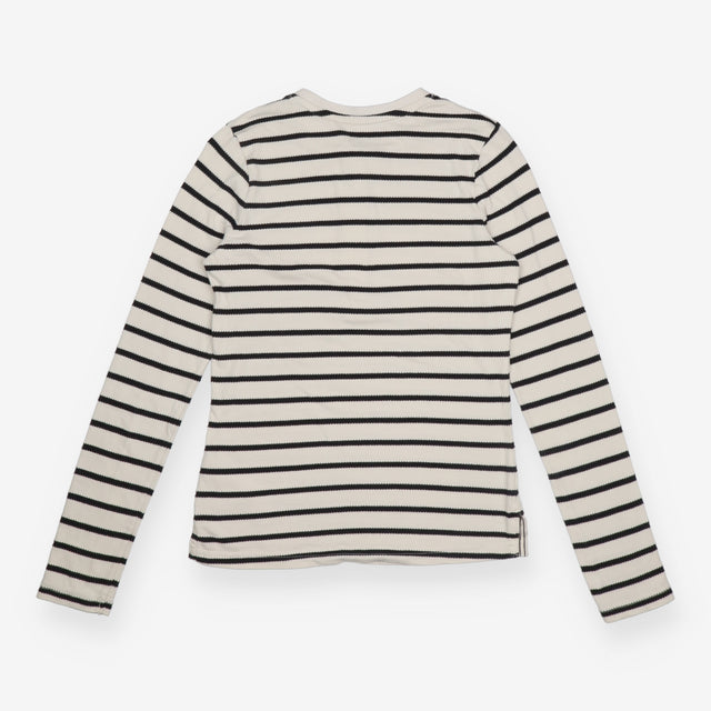 Henley Top Striped Cream Navy Long Sleeve Button F