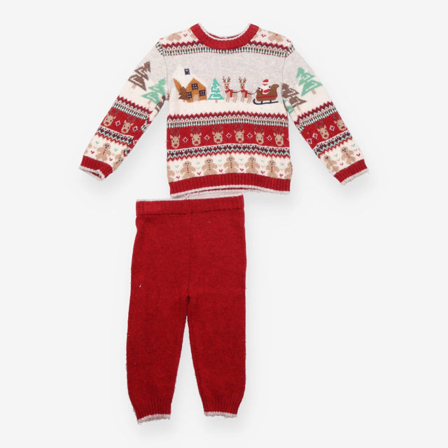 Outfit Jumper and Leggings Knit Grey/Red Santa Sce