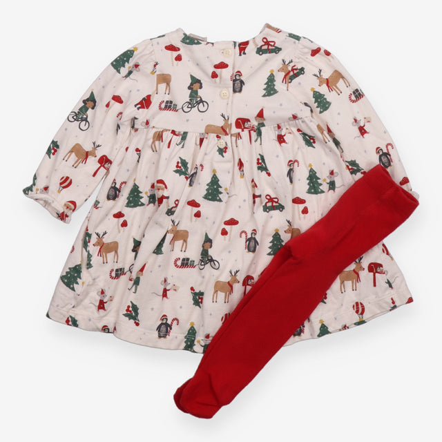 Dress and tights cream festive red tights 2pc