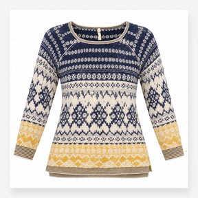 Jumper Linen Cotton Fairisle Pattern Navy Cream Mu