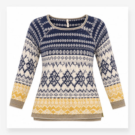 Jumper Linen Cotton Fairisle Pattern Navy Cream Mu