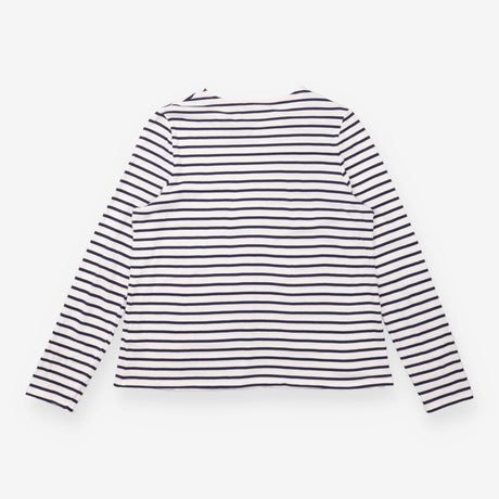 T-Shirt Navy Cream Breton Stripe Long Sleeve Crew 