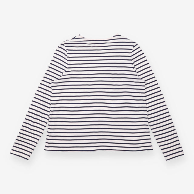 T-Shirt Navy Cream Breton Stripe Long Sleeve Crew 