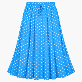 Skirt Bright Blue Polka Dot Midi Elastic Waist