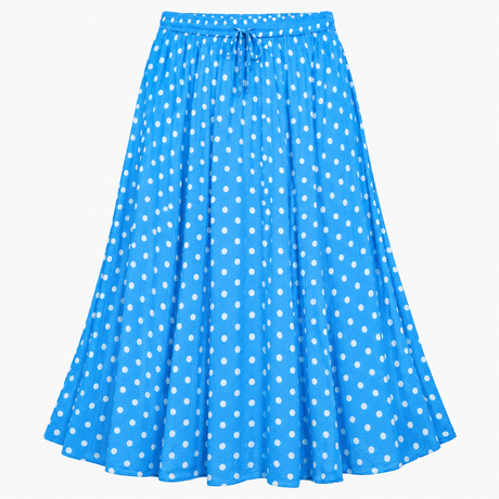 Skirt Bright Blue Polka Dot Midi Elastic Waist