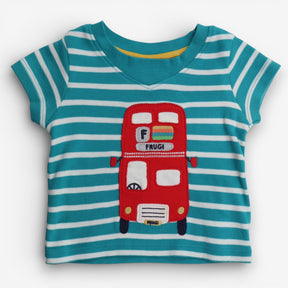 T-Shirt Teal Stripe Frugi Bus