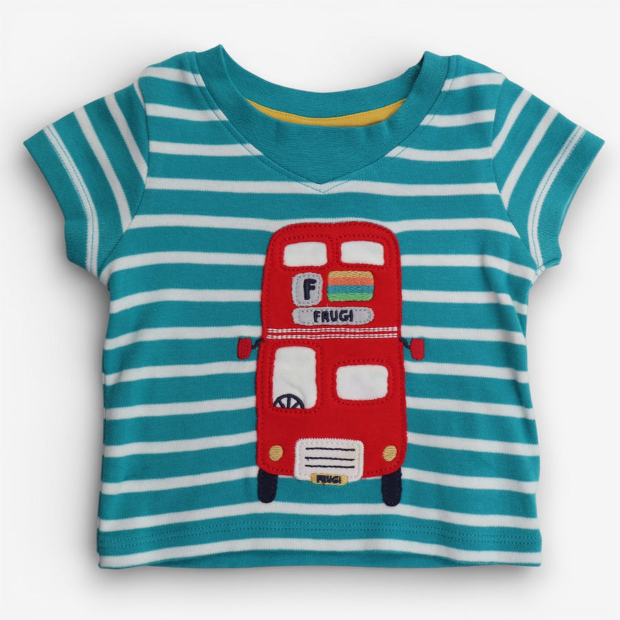 T-Shirt Teal Stripe Frugi Bus