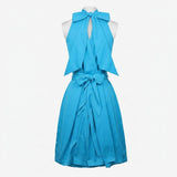 Maxi Dress Turquoise Sleeveless Neck Tie and Belt