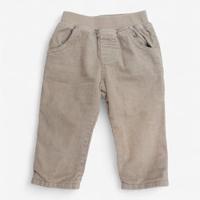 Beige cord trousers navy stripe lining