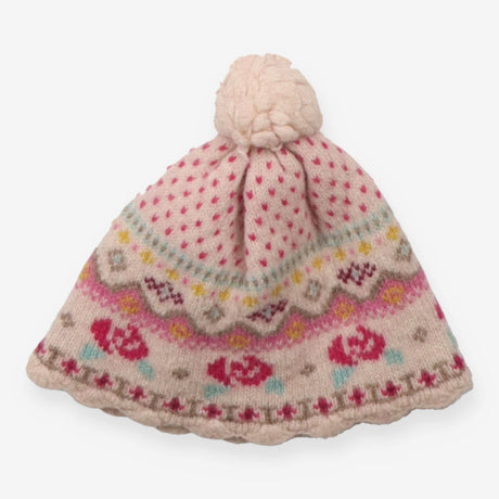 Bobble Hat Cream Pink Roses