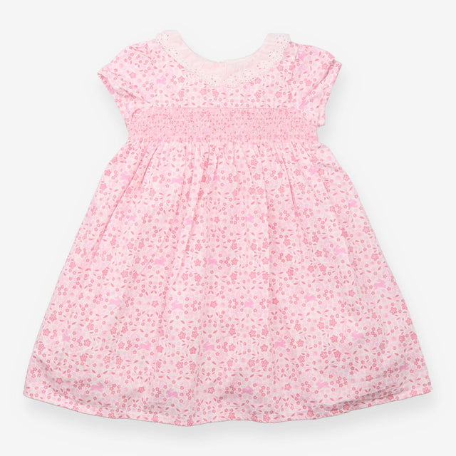 Dress Short Sleeve Collared Pink Floral Bunnies