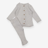 Knit grey outfit ribbed leggings and cardigan