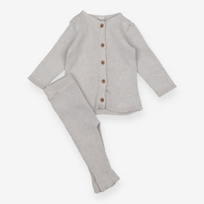 Knit grey outfit ribbed leggings and cardigan