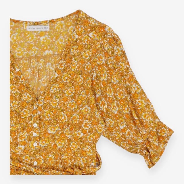 Faithfull the Brand Floral Puff Sleeve Button Dres