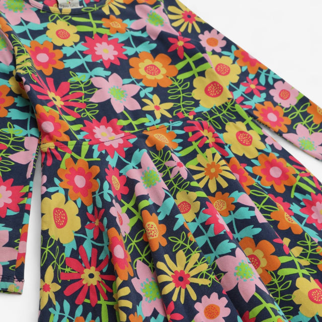 Dress navy with bright flowers