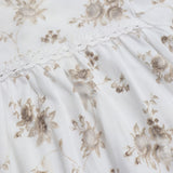 Dress White with brown Flowers & Lace Detail 