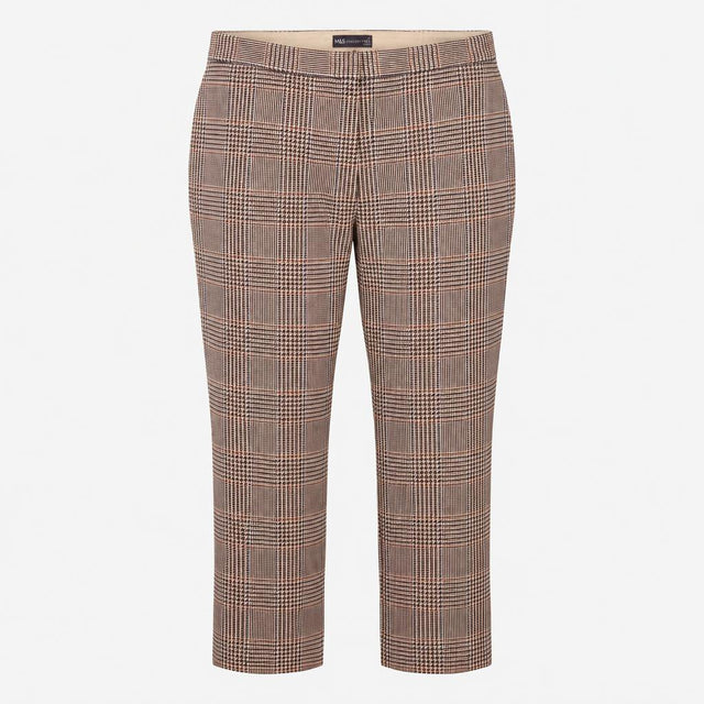 Trousers Check Straight Leg High Rise 7/8