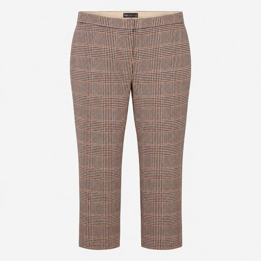 Trousers Check Straight Leg High Rise 7/8