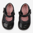 Shoes black patent frill bow to strap