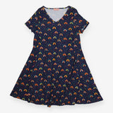 Popsy Navy Rainbow Print Swing Dress