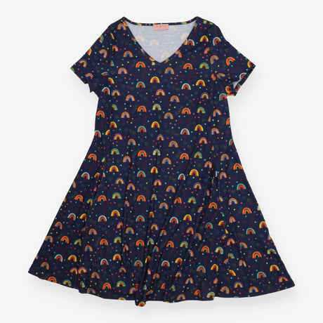 Popsy Navy Rainbow Print Swing Dress