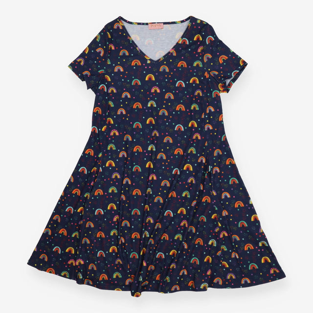 Popsy Navy Rainbow Print Swing Dress
