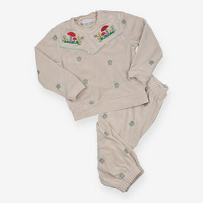 Outfit Sweater and Jogger Velour Cream Flowers and
