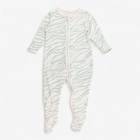 Sleepsuit cream ribbed green zebra pattern