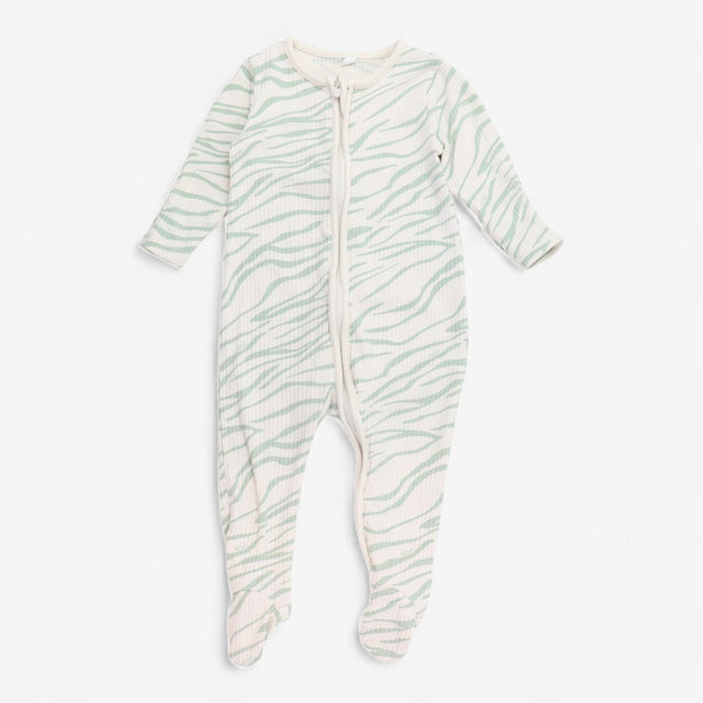 Sleepsuit cream ribbed green zebra pattern