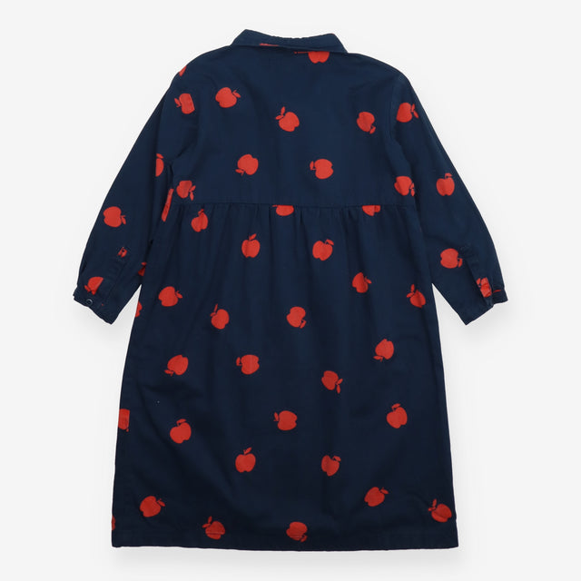 Shirt Dress Navy with Red Apples Print