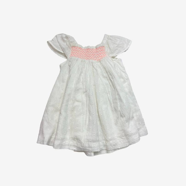White Smocked Dress with Orange