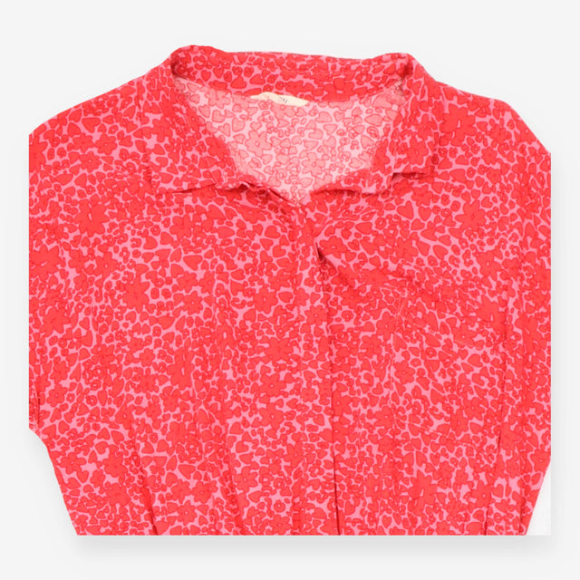 Midi Dress Red Pink Heart Print Shirt Style Asymme