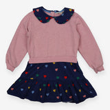 Sweater dress pink with navy skirt colourful heart