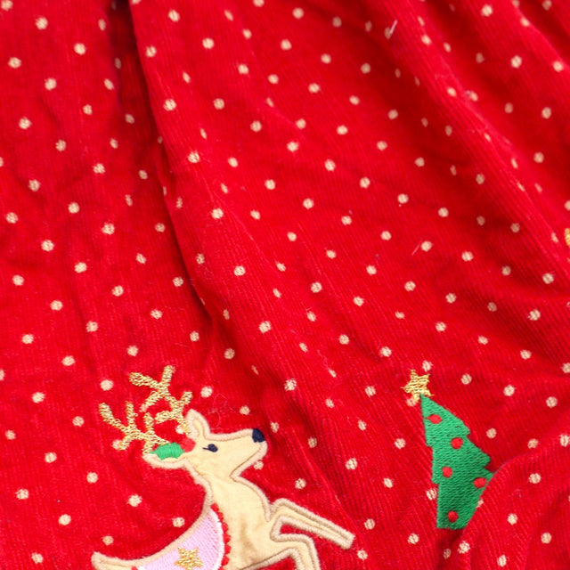 Pinafore cord red reindeer applique
