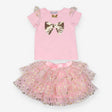 Pink Tutu and T-shirt Outfit with Gold Bows