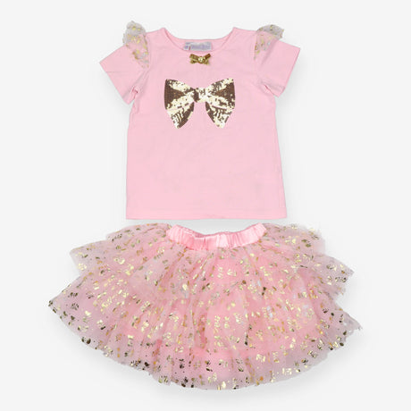 Pink Tutu and T-shirt Outfit with Gold Bows