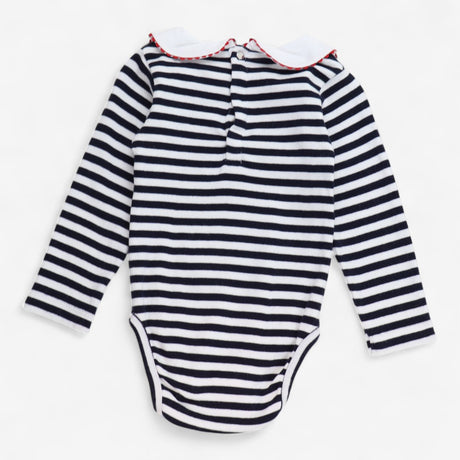 Bodysuit Long Sleeve Collared Navy and White Strip
