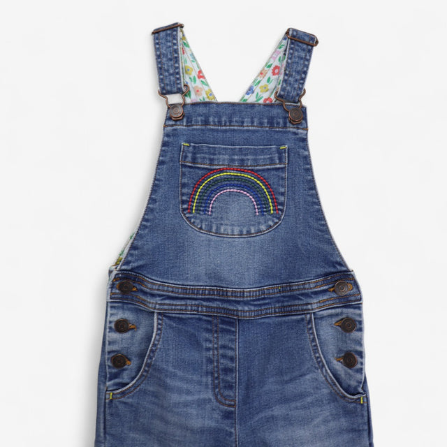 Rainbow dungarees with floral lining