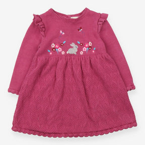 Dress Long Sleeved Knit Pink Rabbit, Butterflies a