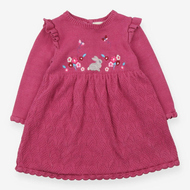 Dress Long Sleeved Knit Pink Rabbit, Butterflies a