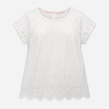 White Blouse Scoop Neck with Broderie Anglaise