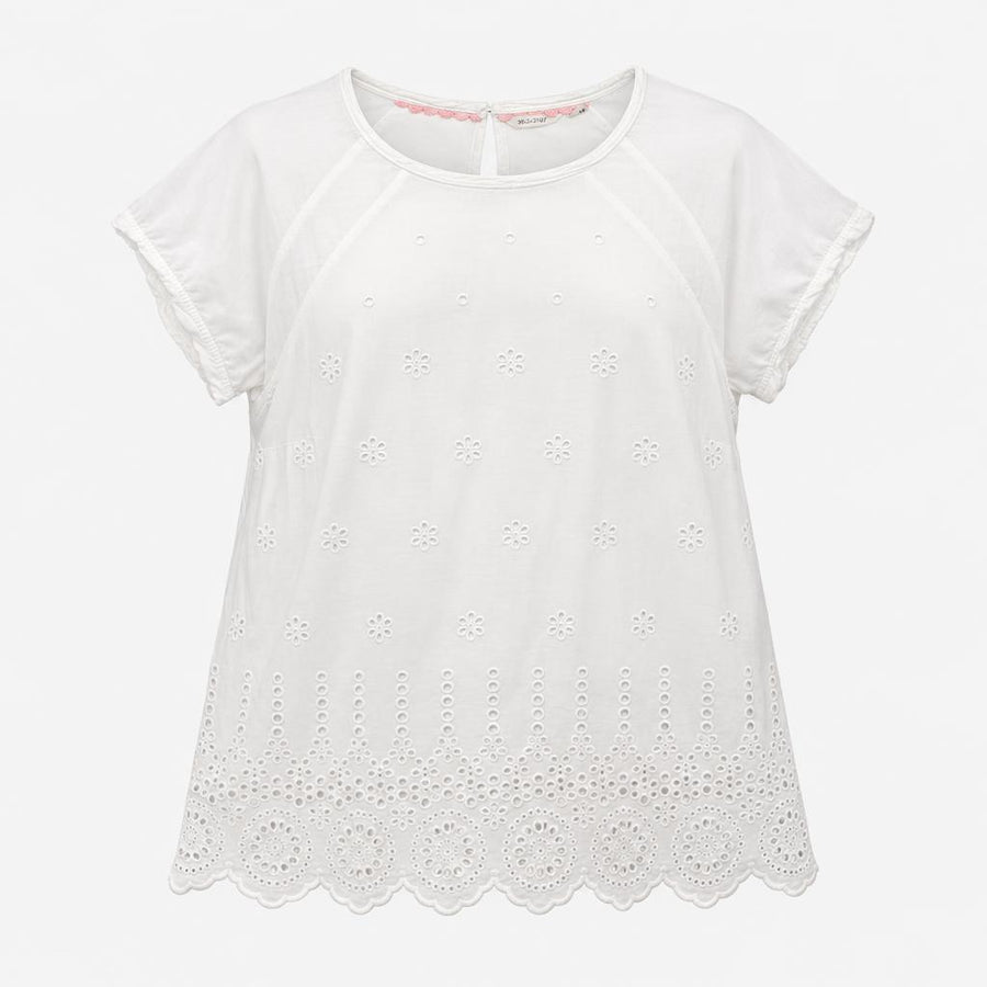 White Blouse Scoop Neck with Broderie Anglaise