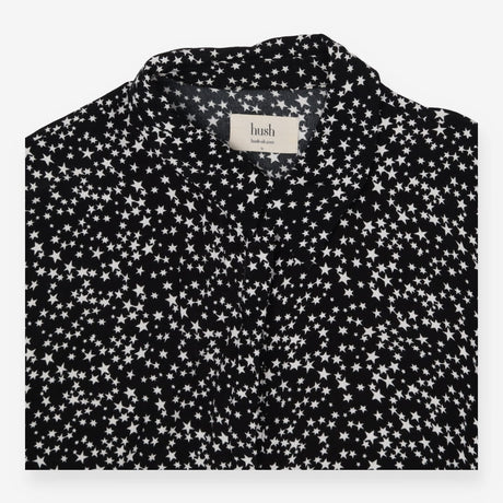 Black Short Sleeve Frill Shirt Scatter Star Print